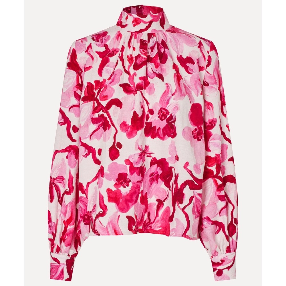 Stine Goya Floral‎ Mock Neck Top Womens XS Pink Brush Stroke Magnolias New